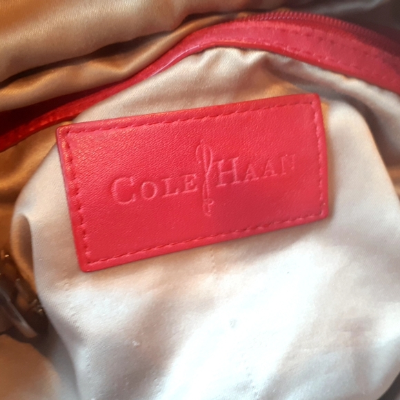 Cole Haan Hobo Apple red Leather purse satchel Tassel Braid trim - Picture 3 of 9